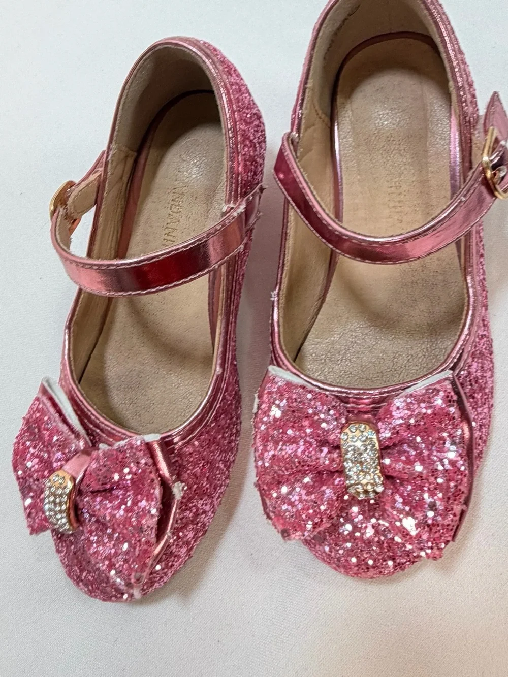 Girls Sparkle Pink Mary Jane Dress Shoes with Bow Accent